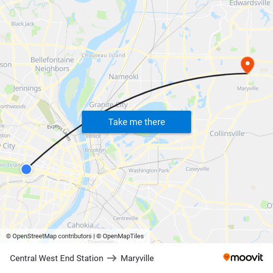 Central West End Station to Maryville map
