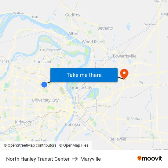 North Hanley Transit Center to Maryville map