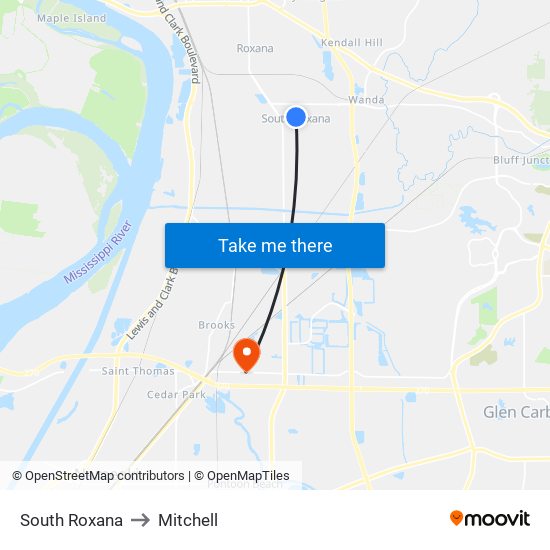 South Roxana to Mitchell map