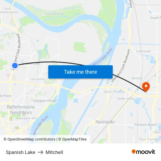 Spanish Lake to Mitchell map