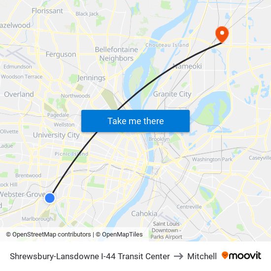 Shrewsbury-Lansdowne I-44 Transit Center to Mitchell map