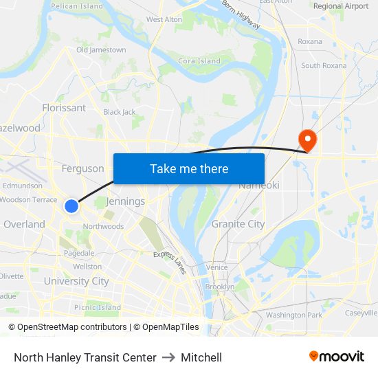 North Hanley Transit Center to Mitchell map