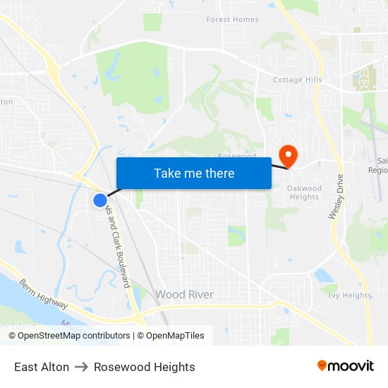 East Alton to Rosewood Heights map