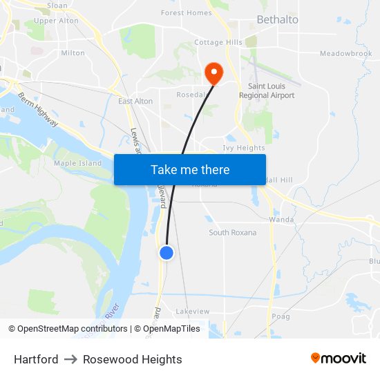 Hartford to Rosewood Heights map