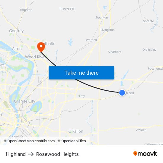 Highland to Rosewood Heights map