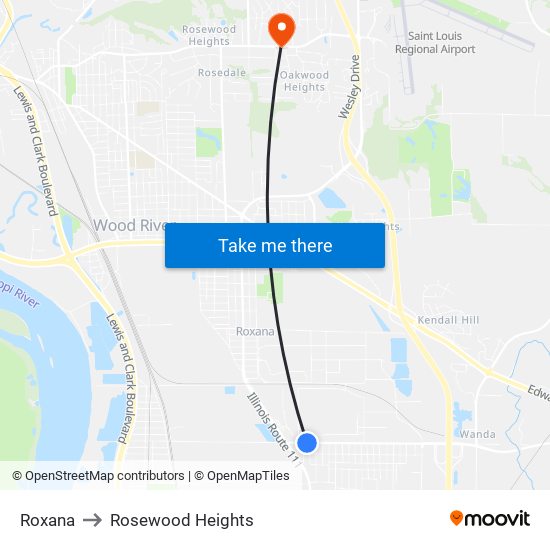 Roxana to Rosewood Heights map