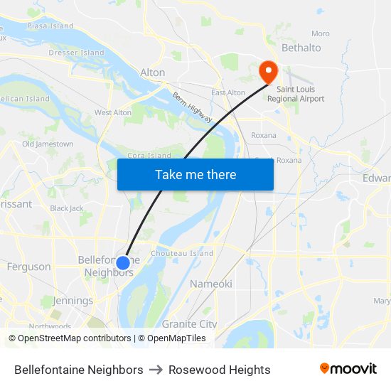 Bellefontaine Neighbors to Rosewood Heights map