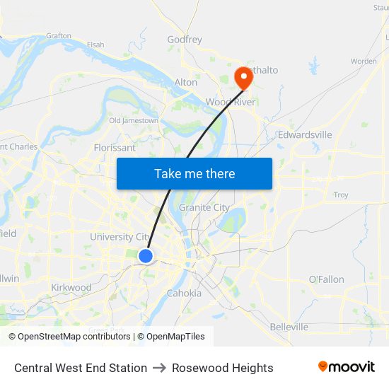 Central West End Station to Rosewood Heights map