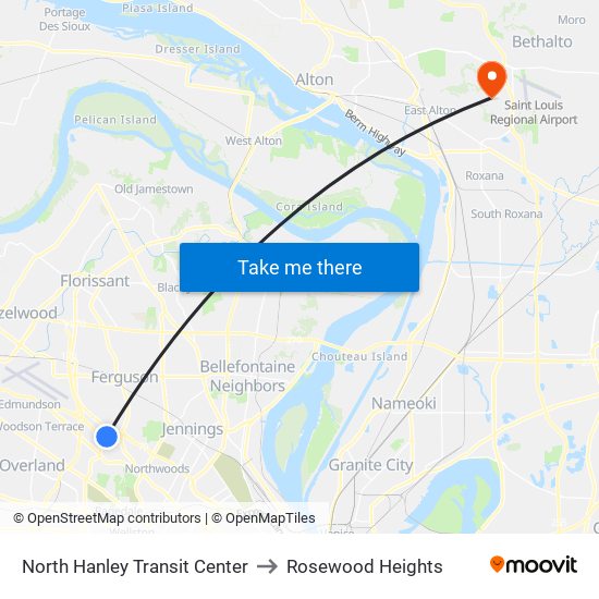 North Hanley Transit Center to Rosewood Heights map