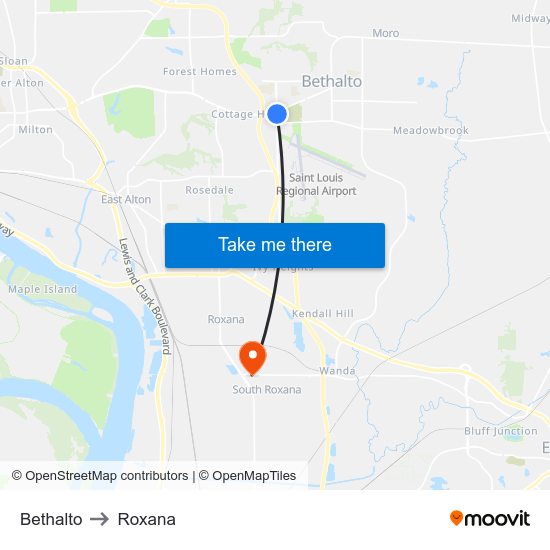 Bethalto to Roxana map