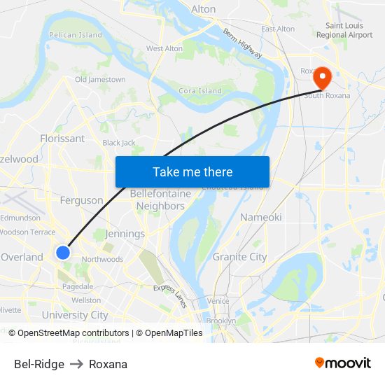 Bel-Ridge to Roxana map