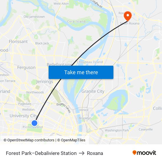 Forest Park–Debaliviere Station to Roxana map