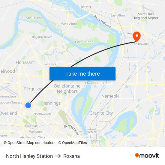 North Hanley Station to Roxana map