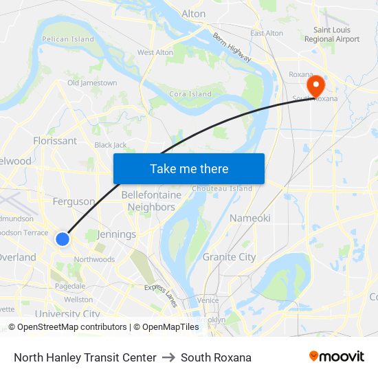 North Hanley Transit Center to South Roxana map