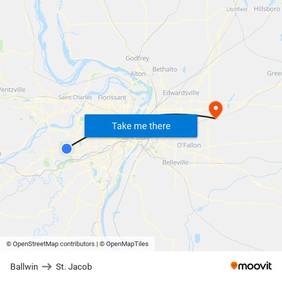 Ballwin to St. Jacob map