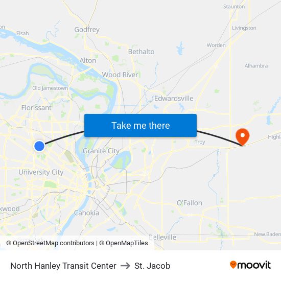 North Hanley Transit Center to St. Jacob map