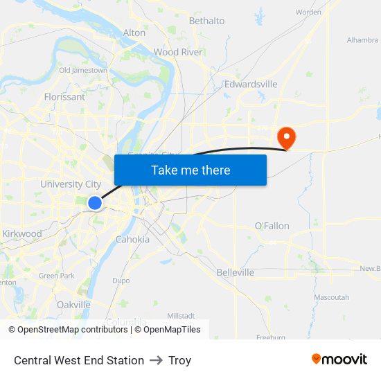 Central West End Station to Troy map