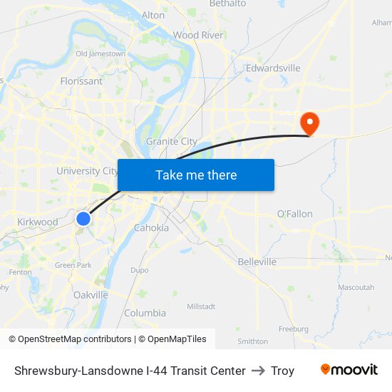 Shrewsbury-Lansdowne I-44 Transit Center to Troy map