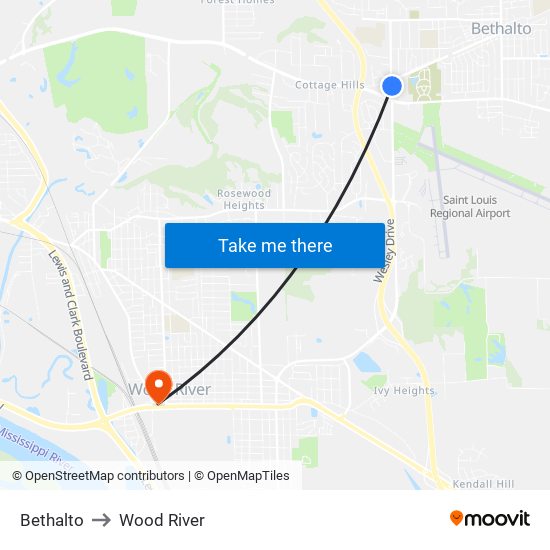 Bethalto to Wood River map