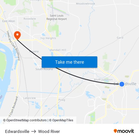 Edwardsville to Wood River map