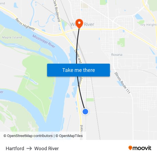 Hartford to Wood River map