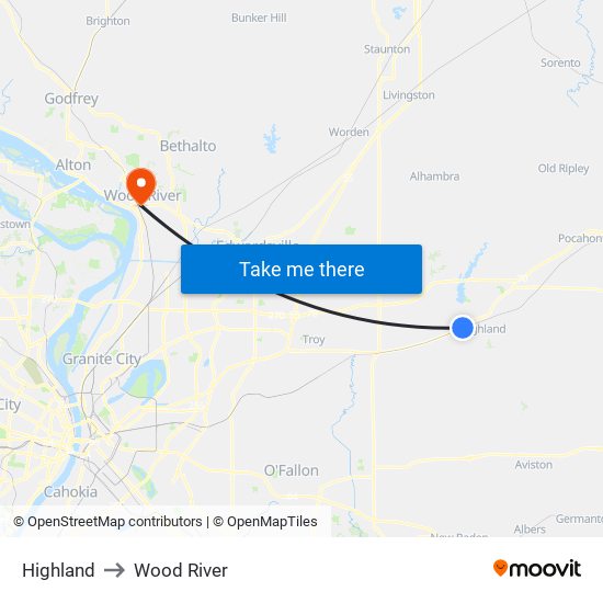 Highland to Wood River map