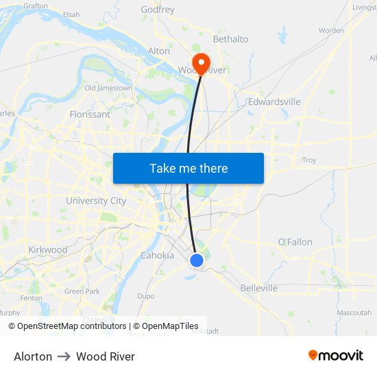 Alorton to Wood River map