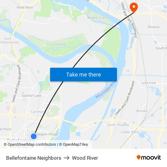 Bellefontaine Neighbors to Wood River map