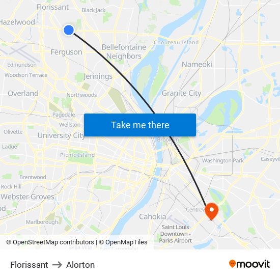 Florissant to Alorton map