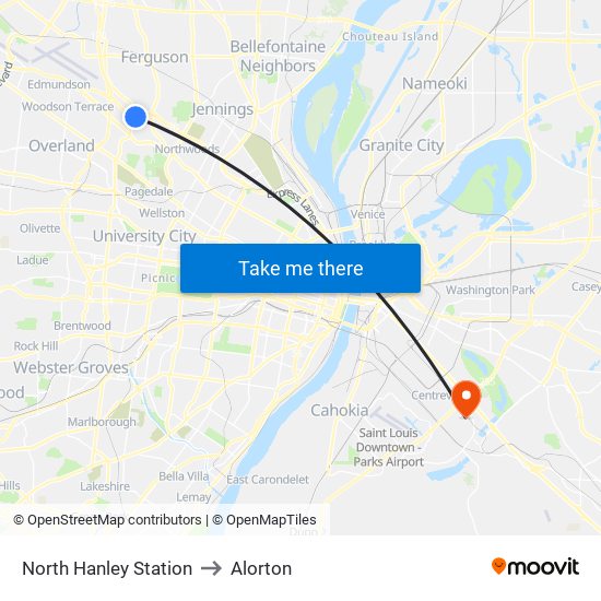 North Hanley Station to Alorton map