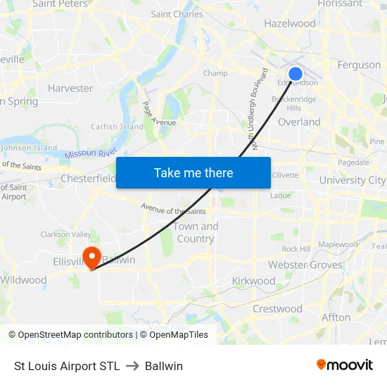 St Louis Airport STL to Ballwin map