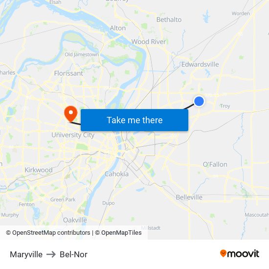 Maryville to Bel-Nor map