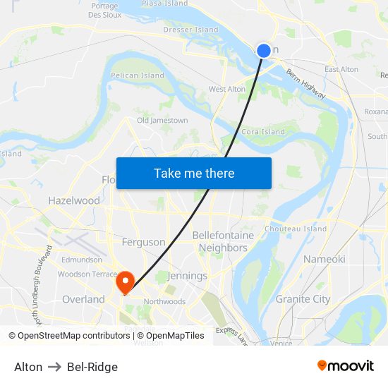 Alton to Bel-Ridge map