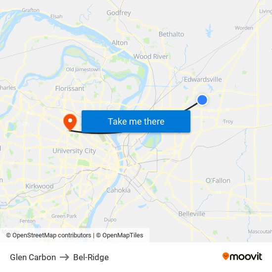 Glen Carbon to Bel-Ridge map