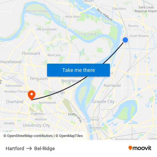 Hartford to Bel-Ridge map