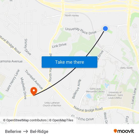 Bellerive to Bel-Ridge map