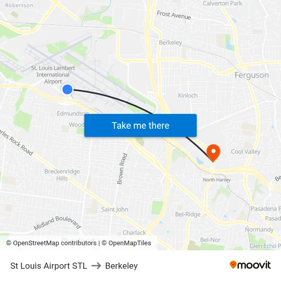 St Louis Airport STL to Berkeley map