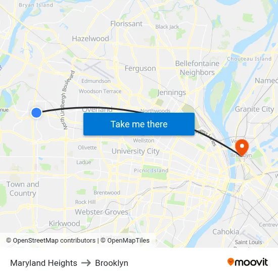 Maryland Heights to Brooklyn map
