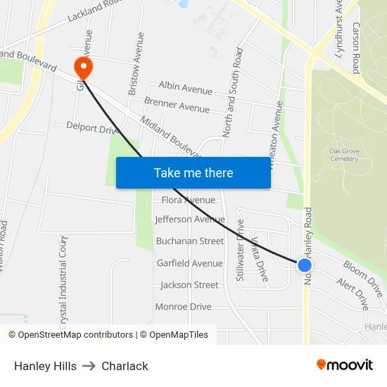Hanley Hills to Charlack map