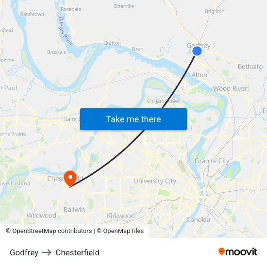 Godfrey to Chesterfield map