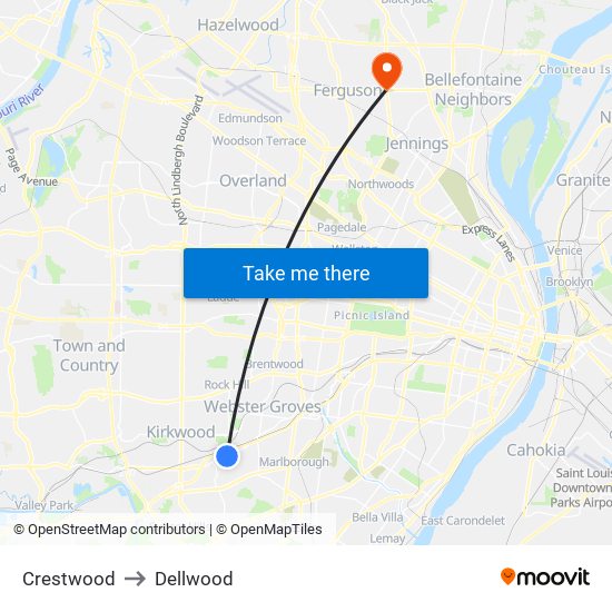 Crestwood to Dellwood map