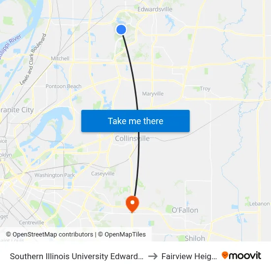 Southern Illinois University Edwardsville to Fairview Heights map