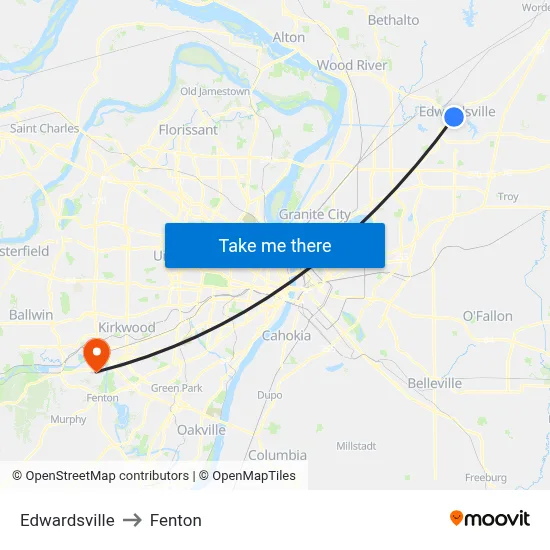 Edwardsville to Fenton map