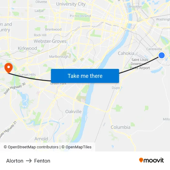 Alorton to Fenton map