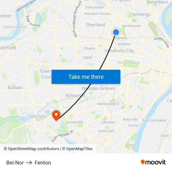 Bel-Nor to Fenton map