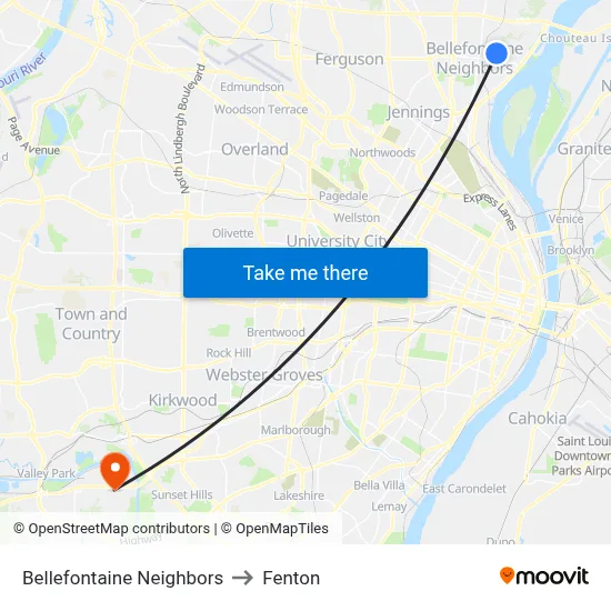 Bellefontaine Neighbors to Fenton map