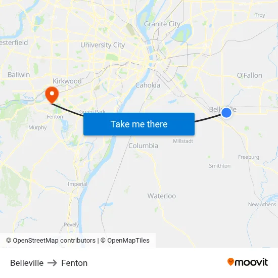 Belleville to Fenton map