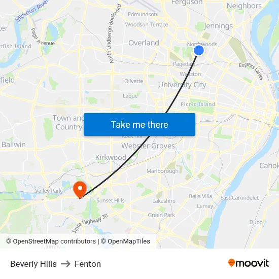 Beverly Hills to Fenton map