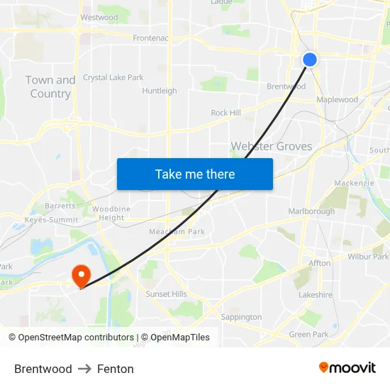 Brentwood to Fenton map