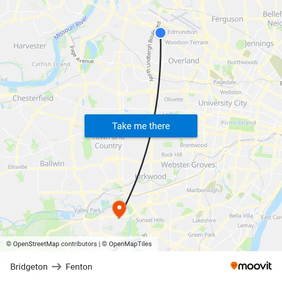 Bridgeton to Fenton map
